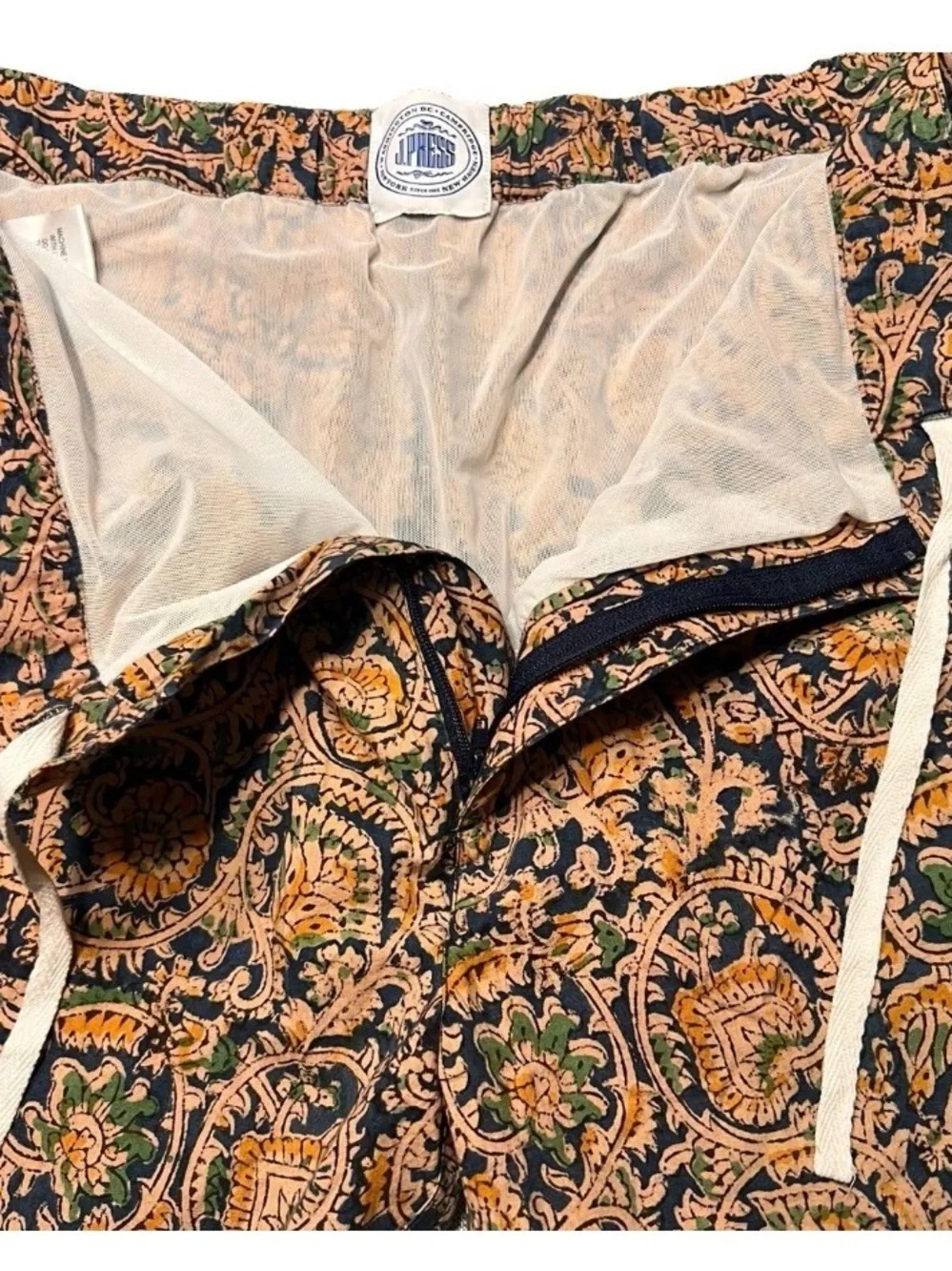 NWOT J. Press Men's Floral Swim Trunks 100% Cotton Mesh Lined Drawstring Shorts